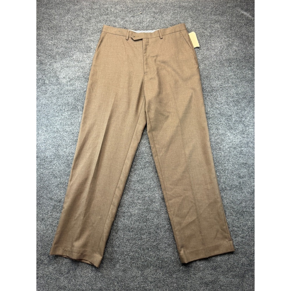 Izod Dress Pants Mens 34x32 Brown Flat Front Formal Office Career Straight Leg